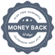 A graphic of a money-back guarantee seal in shades of blue and gray.
